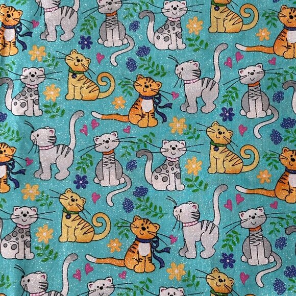 Fabric Cat Print by Laurie Campbell/Patty Reed 2017 La Di Draw 1+ Yard Glitter - Picture 1 of 11